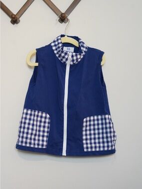 Smocked Sisters Navy Blue Gingham Trim Sleeveless Zip Dress Size 3